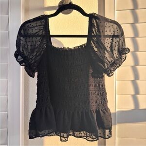 Moa Moa Black Puff Sleeve Sheer Top Blouse Size Medium NWOT